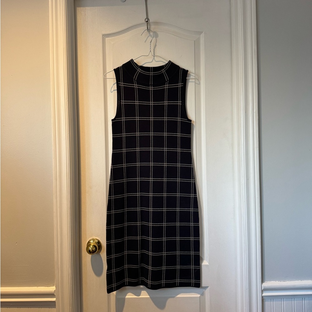 Ann Taylor Black and White Checkered Midi Dress